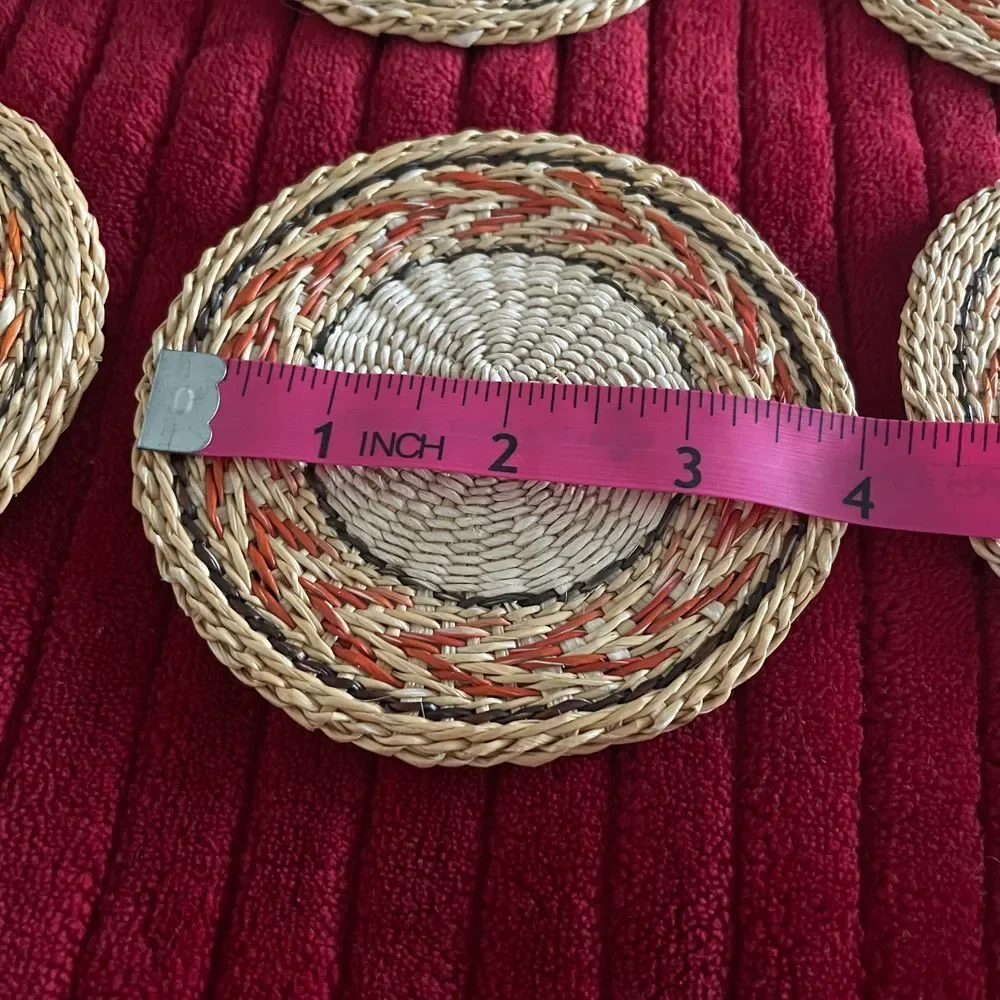 Straw drink Coaster Set‎ 6 Vintage 70s Woven Boho Retro Bohemian Home Coffee